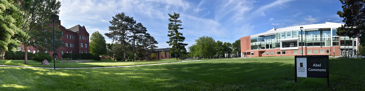 Panoramic view of Old Main, Abel Commons and Acklie Hall of Science