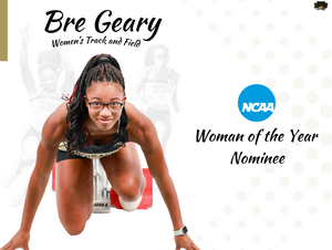 Bre Geary in a track-stance for a graphic.