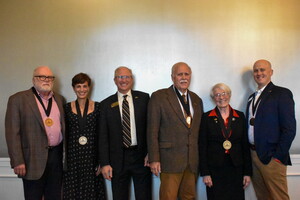 (L to R) Rob Markin, Betsy Markin, Darrin Good, Roger Cognard, Anne Cognard and Jonathan Redding receive medallions.