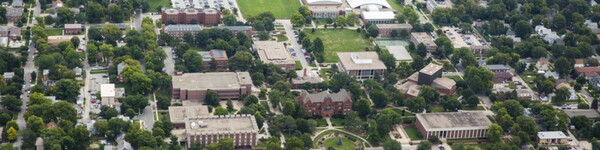 Aerial view of Nebraska Wesleyan University campus and surrounding neighborhood.