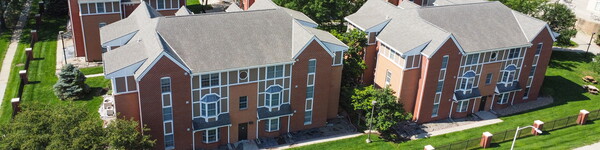 Aerial view of two of the Town House Village units.
