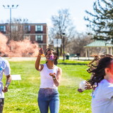 Students throwing color at each other for the HOLI Festival. 